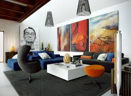 living room with eclectic artwork
