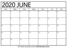 June 2020 Printable Calendar 123calendars Com