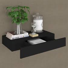 Floating Wall Shelf With Drawer Black