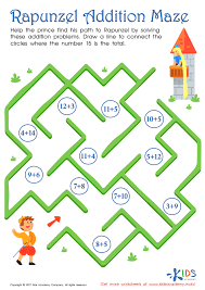 Solve Rapunzel Addition Maze Worksheet