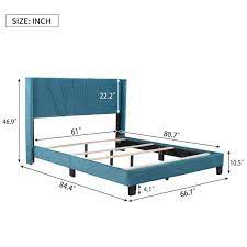 Urtr 84 In W Blue Queen Size Platform Bed For Bedroom Velvet Upholstered Bed Frame For Living Room Slat Kit Included