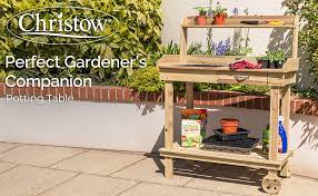 wooden garden potting table with wheels
