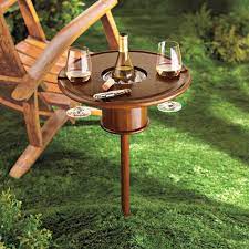 Staked Mahogany Lawn Table With Bottle
