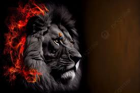 lion with mane of fire photo background