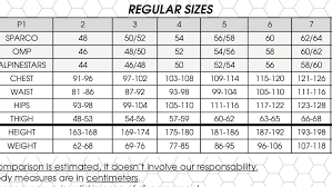 P1 Sizing Chart For Stock Suits Performance Racegear