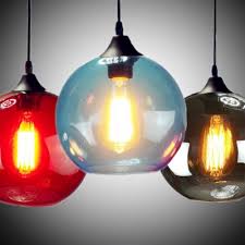 Simple Style Orb Pendant Light 1 Light Glass Hanging Light In Amber Blue Gray Red For Study Room Beautifulhalo Com