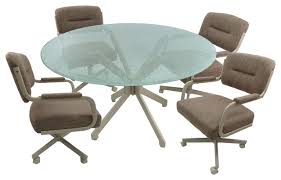 Round kitchen tables are ideal if you have little space since these provide more flexibility than rectangular or square tables. Glass Dinette Set Swivel Caster Chairs Basin Beige Contemporary Dining Sets By Tobias Designs