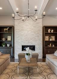 Coffered Ceiling Cream Stone Fireplace