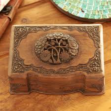 hand carved walnut wood jewelry box