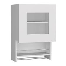 Siavonce 19 70 In W X 13 20 In D X 28 70 In H Wood Bathroom Storage Wall Cabinet In White With A Glass Door And Towel Bar White Gray