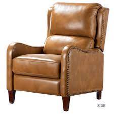 Saturn genuine leather reclining heated massage chair. Jayden Creation Hyde Camel Nailhead Genuine Leather Recliner Rclb0052 Camel The Home Depot