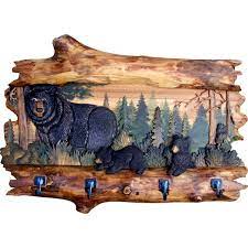 Bear Trio Carved Wood Coat Rack