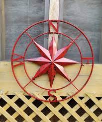 Red Distressed Nautical Compass Metal