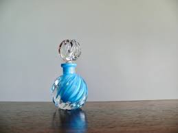 Liferelics Vintage Blue Swirl Glass Perfume Bottle With Stopper Art Deco Style Turquoise Blue Scent Bottle Old Hollywood Vanity Decor