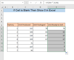 if cell is blank then show 0 in excel