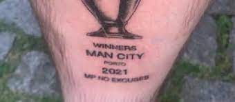 Uefa champions league trophy tattoo 1024x768. Photo Man City Fan Gets Champions League Winners Tattoo Before Final Defeat