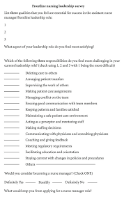 Frontline Nursing Leadership Survey Download Scientific