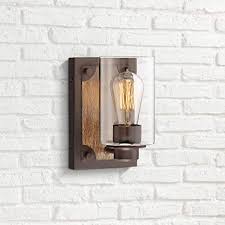Buford Rustic Farmhouse Wall Light Sconce Wood Accented Bronze Hardwired 8 High Fixture Clear Glass Cylinder For Bedroom Bathroom Hallway Franklin Iron Works Amazon Com