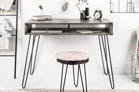 Schreibtisch, industriedesign, zweite hälfte des 20. Schreibtisch 100cm Grau Mango Massivholz Industriedesign Dunord