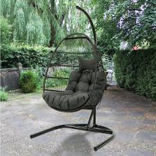 Single Swing Chair With Gray Cushions