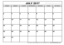 Printable Calendar For July 2017 Printable Calendar Birthday Cards