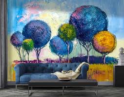 Wall Mural Colorful Trees Painted In