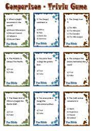 Check out our printable trivia cards selection for the very best in unique or custom, handmade pieces from our party games shops. Comparison Trivia Game Cards Esl Worksheet By Gabitza