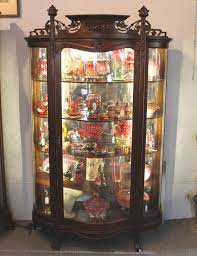 antique oak china curio display cabinet