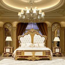 luxury carving royal golden color bed