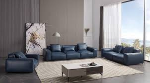 navy blue full leather sofa set 2pcs