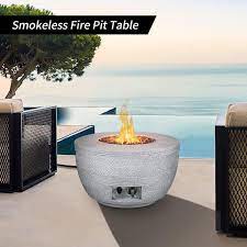 Kante 25 In W Round Grigio Concrete Metal Outdoor Eco Friendly Smokeless 50000 Btu Propane Gas Fire Pit With Waterproof Cover