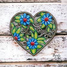 Metal Sunflower Blue Flower Heart