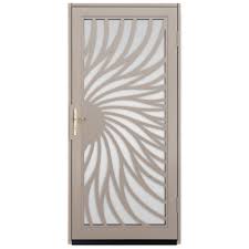 Unique Home Designs 36 In X 80 In Solstice Tan Surface Mount Steel Security Door With Shatter Resistant Glass And Brass Hardware