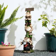 Stacked Riding Gnome Garden Statue