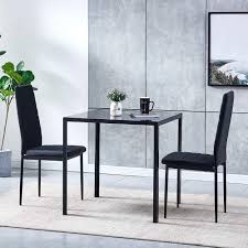 Both have some minor dings and bumps, but nothing serious. Huisenuk Modern Black Glass Dining Table And Chairs Set Of 2 For Small Kitchen 3 Piece Glass Tempered Square Table With 2 Black Velvet Chairs For Small Dinette Apartment Space Saving Furniture
