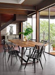 Solid dark oak dining table with glass top and six black leather chairs 180x90cm. Windsor Chair In Black Oak Burke Decor