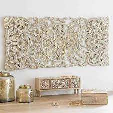 Golden White Antique Wood Carving Panel