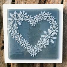 Daisy Flower Heart Fused Glass Wall