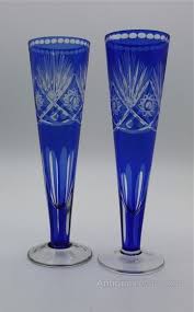 Bohemian Blue Cut Glass Vases 23cm