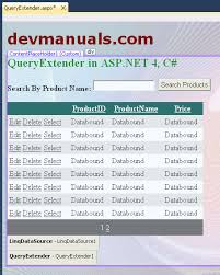 queryextender exle in asp net using c
