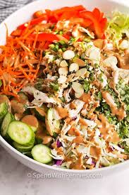 This easy chinese chicken salad gets tossed with a bright, gingery dressing and topped with crunchy noodles. Asian Chicken Salad With Homemade Dressing Spend With Pennies