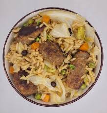 rice bowl with hot italian sausage