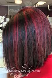 Strands of hair that are dyed two or three shades lighter than your base hair color. Red Hair Black Hair Red Highlights Black Lowlights Hair Low Lights Hair Black Hair With Red Highlights Black Red Hair