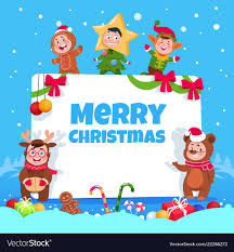 Merry Christmas Greeting Card Kids In Christmas