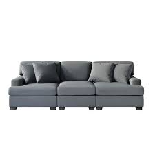 Square Arm 3 Seats Linen Sofa