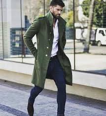 Buy Men Trench Coat Green Long Wool