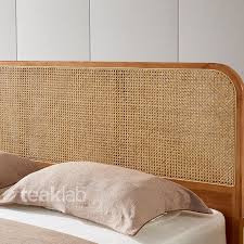 Natural Teak Wood Bed Rattan Headboard