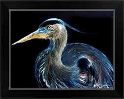 Blue Heron Watercolor 1612 Black Framed
