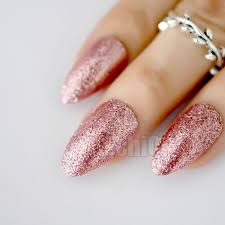 rose gold almond sti fake nails