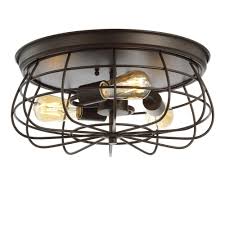 Jonathan Y Calvia 15 7 In 3 Light Farmhouse Metal Cage Flush Mount Oil Rubbed Bronze Jyl9538a The Home Depot